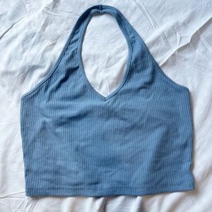 Rib-Knit Crop Halter Top Dusty Blue / M (6)